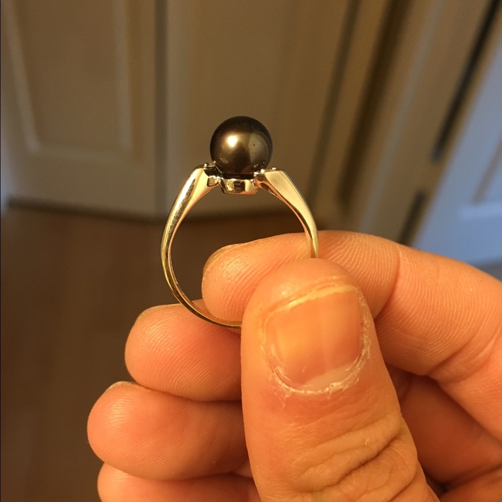 14K White Gold Genuine Black Pearl Ring! - Picture 4 of 5